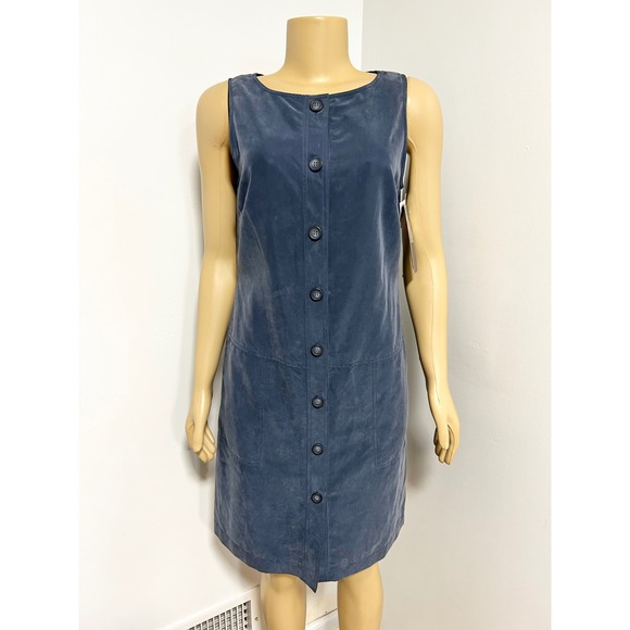 Maggy London Dresses & Skirts - Maggy London Blue Faux Suede Button Front Shift Dress Sleeveless Sz 4 NWT